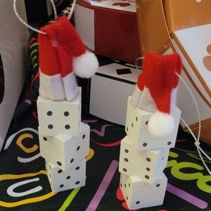 Set Of 2 Festive Santa Hat Dice Bunco Decor Ornaments